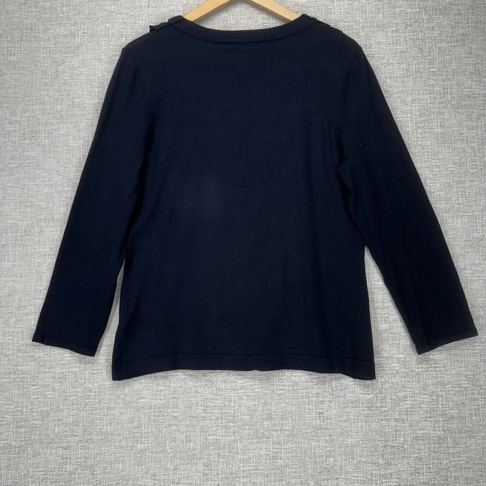 Jones Wear Sweater Womens Large Black Ruffle Neck Knit Pullover Long Sleeve - Picture 4 of 11